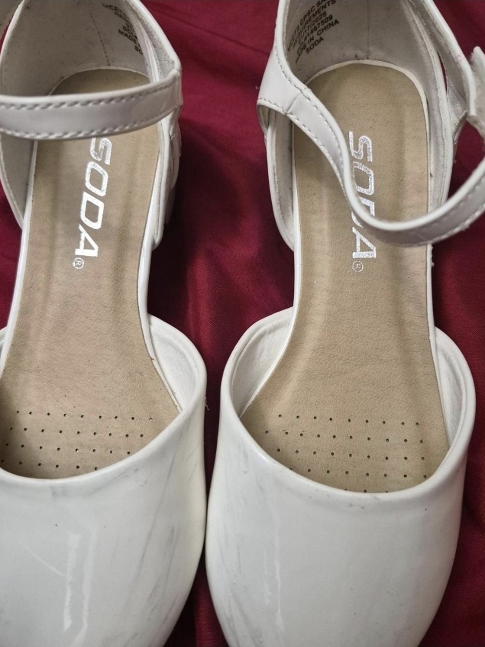 SODA White Patent Mary Jane Clog Flats with Ankle Strap